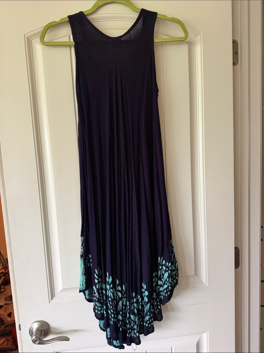 Sleeveless Navy and Teal Asymmetrical Dress with Embroidered Accents - Picture 2 of 2
